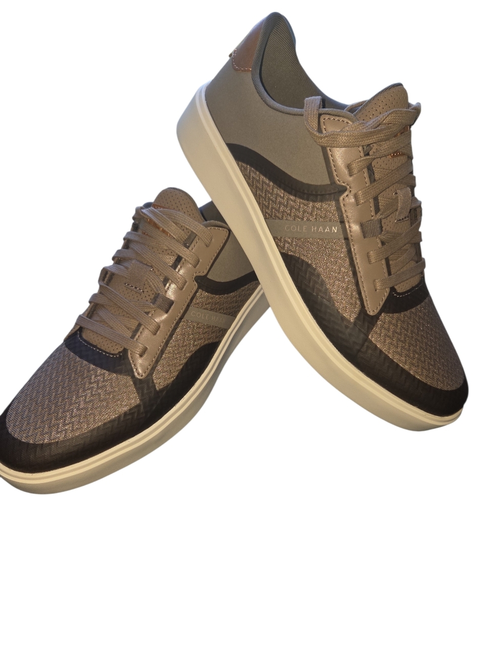 Cole Haan Men’s Taupe Knit Leather Casual Sneakers